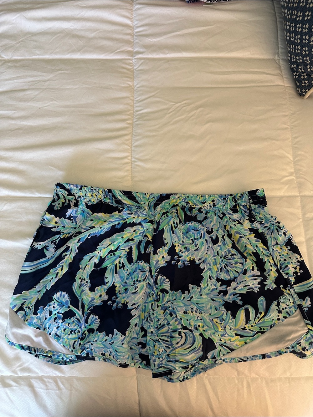 Lilly Pulitzer Navy Blue Floral-Leaf Athletic Shorts